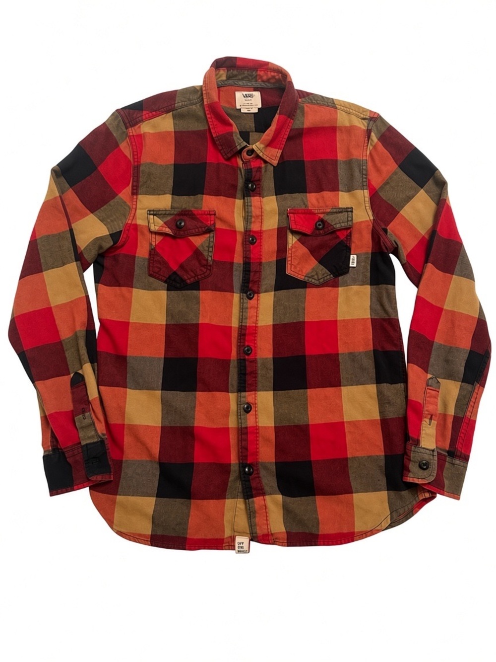 Vans Men's Red, Tan & Black Buffalo Plaid Button-Down Shirt